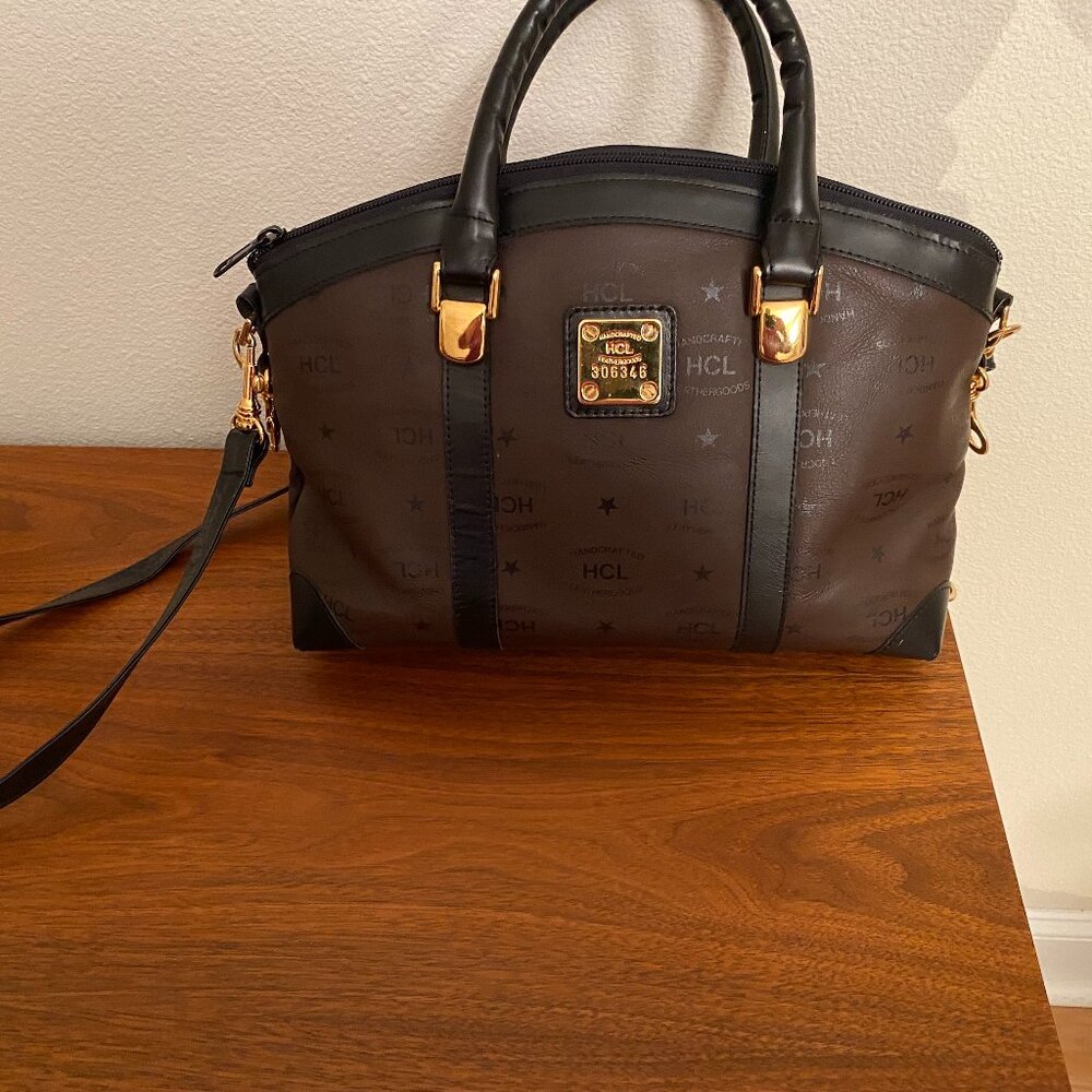 Vintage HCL Handcrafted Leathergoods Satchel Bag w/Strap Brown/Black Mint Cond'n